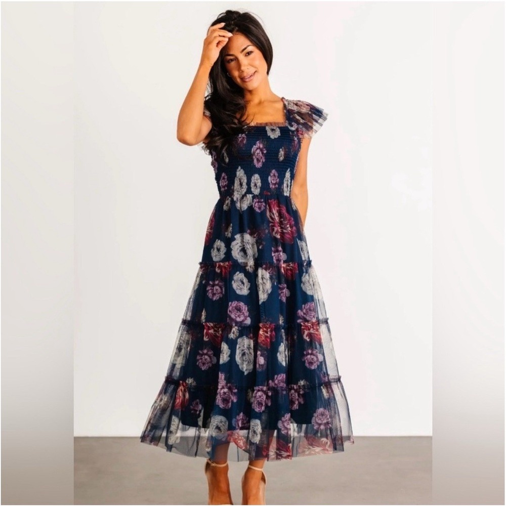 Baltic Born Floral Midi Dress - Navy and Purple